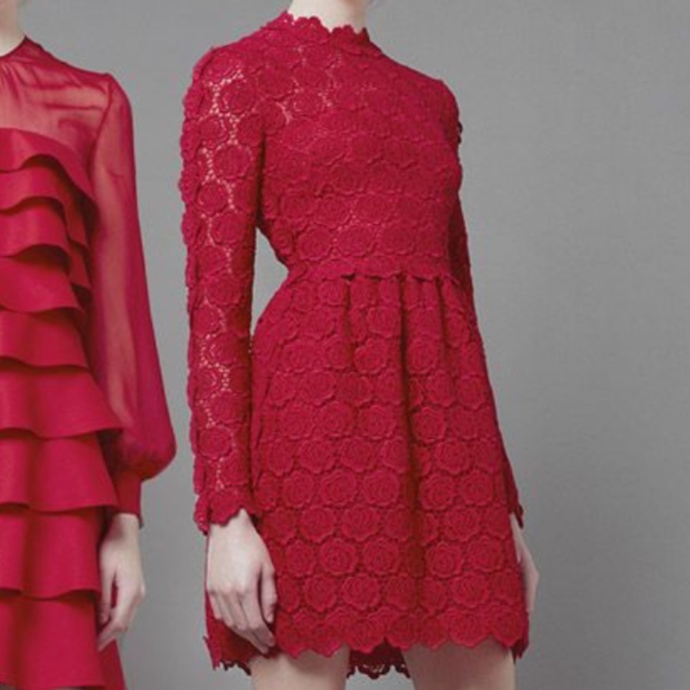 🌹VALENTINO Red Lace Rosette Dress